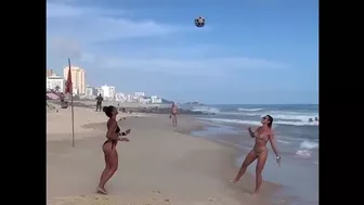 Sexy girls playing volleyball with boobs -girls, playing on beach